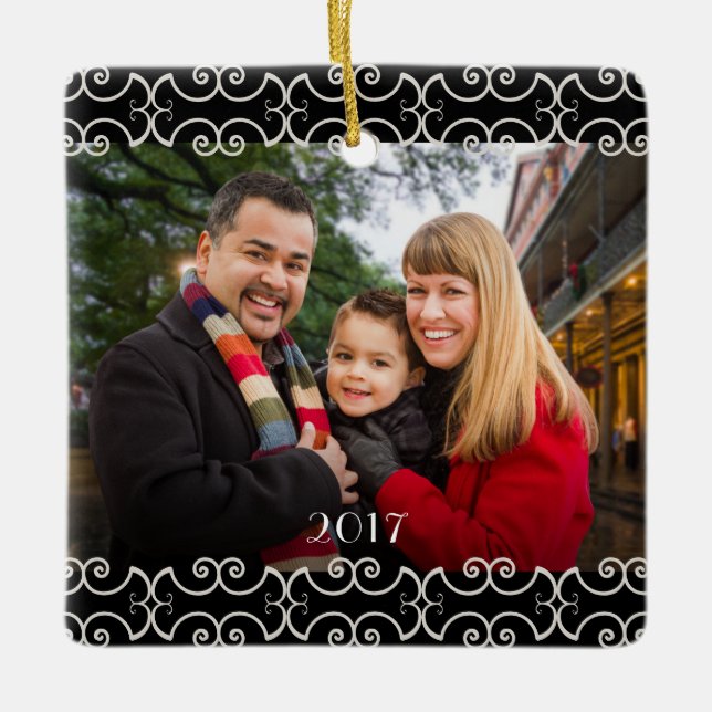 Anpassade Scrollsar med 2 sidor Elegant 2 Foto Julgransprydnad Keramik (Framsida)