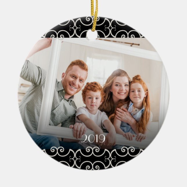 Anpassade Scrollsar med 2 sidor Elegant 2 Foto Julgransprydnad Keramik (Framsidan)