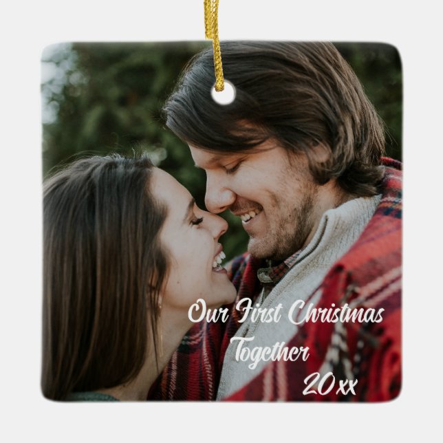 Anpassade Scrollsar med 2 sidor Elegant 2 Foto Julgransprydnad Keramik (Framsida)