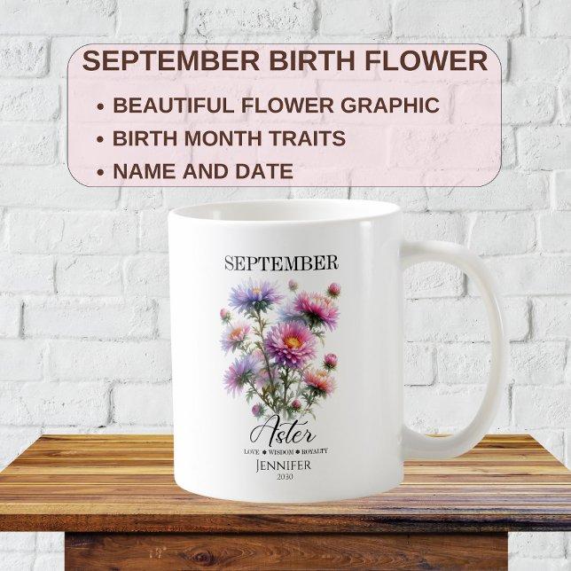 Anpassade September Birthday Aster Flower Kaffemugg (Skapare uppladdad)