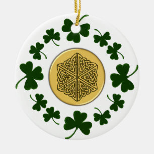 ANPASSADE!  Shamrocks - guld- irländsk Celtic Julgransprydnad Keramik
