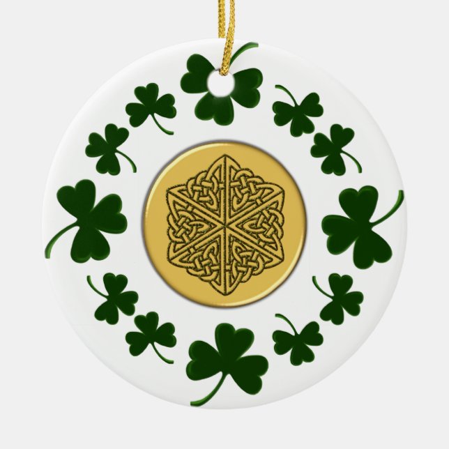 ANPASSADE!  Shamrocks - guld- irländsk Celtic Julgransprydnad Keramik (Framsidan)