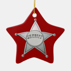 Anpassade sheriff Badge Star Officer design Julgransprydnad Keramik