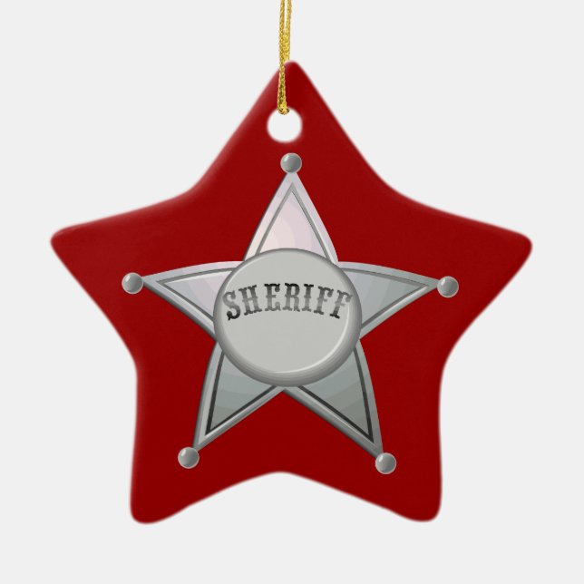 Anpassade sheriff Badge Star Officer design Julgransprydnad Keramik (Framsidan)