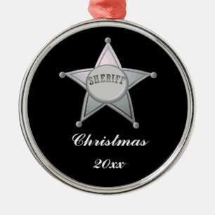 Anpassade sheriff Badge Star Officer design Julgransprydnad Metall
