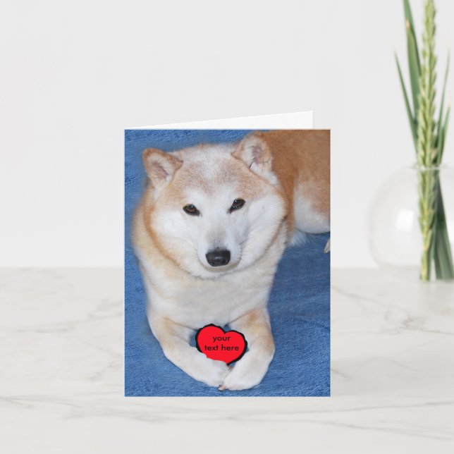 Anpassade Shiba Inu Hund med rött hjärta Helgkort (Framsida)