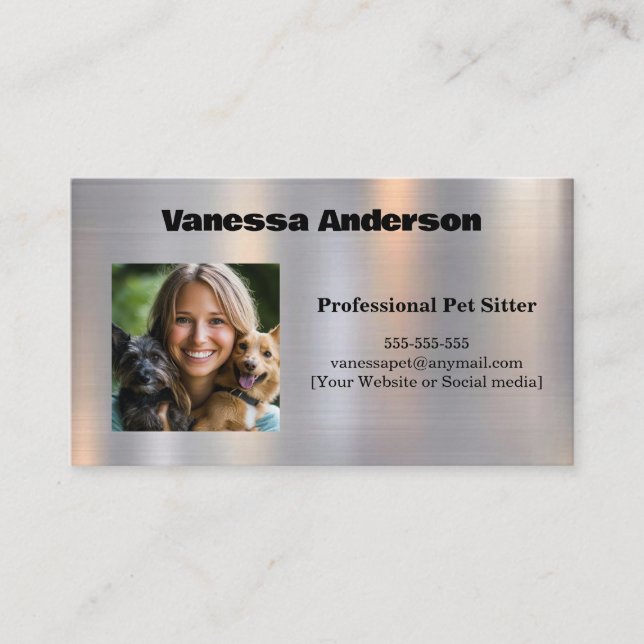 Anpassade Shiny Metall Struktur Pet Sitter ter Visitkort (Framsida)