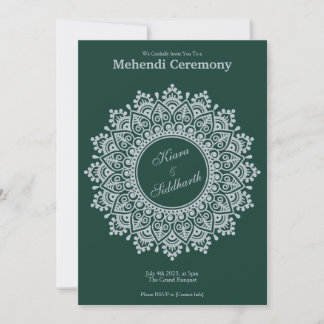 Anpassade Silver Emerald Mehendi Henna Indian Inbjudningar