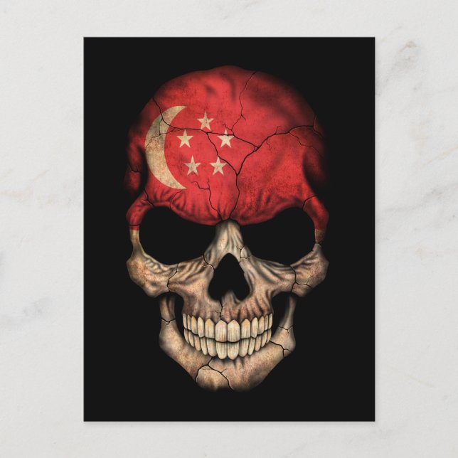 Anpassade Singapore Flagga Skull Vykort (Framsida)