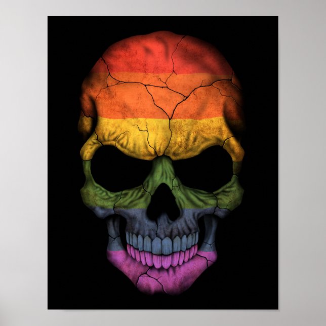 Anpassade Skull med Gay pride Rainbow Flagga Poster (Framsidan)
