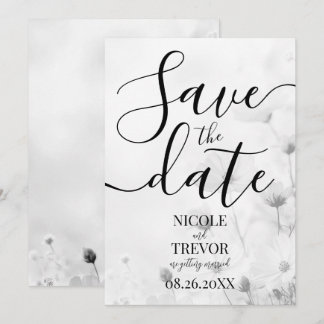 Anpassade små B&W blommor bröllop Spara Datumet