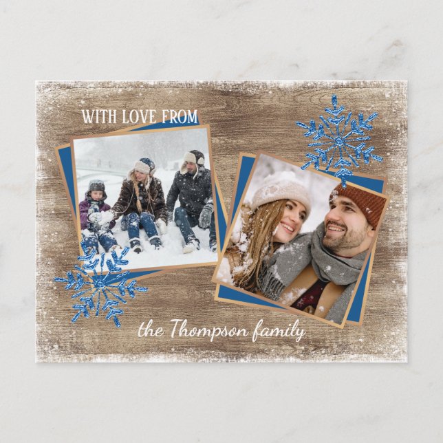Anpassade snöflingor & träplankor Mönster Vykort (Framsida)