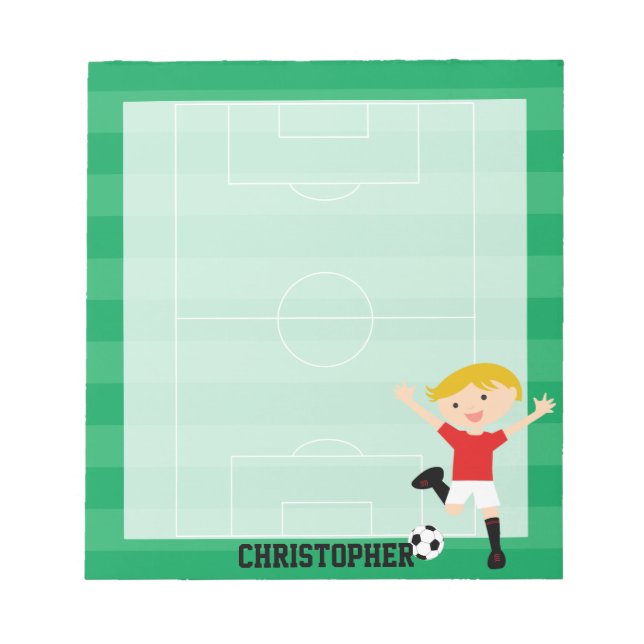Anpassade Soccer Boy 1 Red and White Anteckningsblock (Framsida)