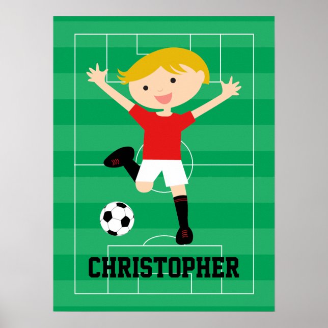 Anpassade Soccer Boy 1 Red and White Poster (Framsidan)