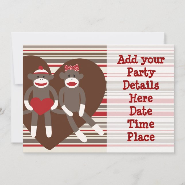 Anpassade Sock Monkey-festinvitationer Mallar (Framsida)