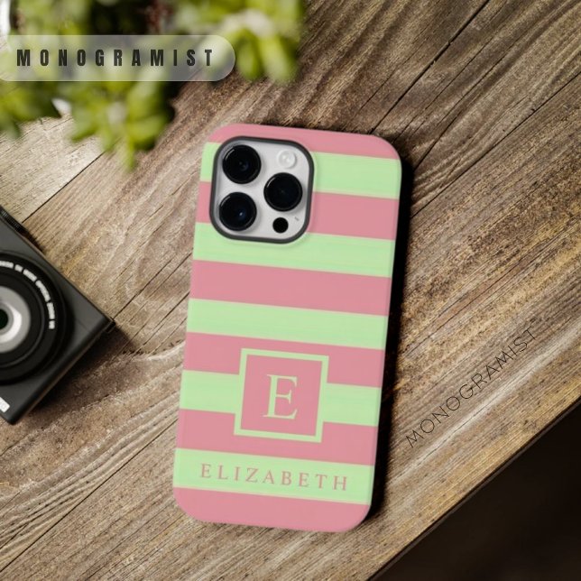Anpassade Soft Pastel Rosa Grönt Färg Rand (Customizable Soft Pastel Pink Green Color Stripes Case-Mate iPhone Case)