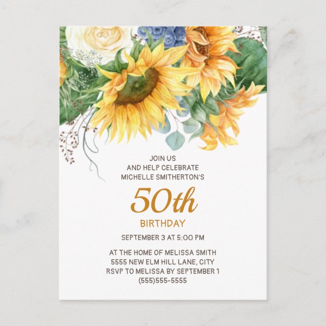 Anpassade solrosor Eukalyptus 50-årsdag Vykort (Framsida)