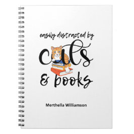 Anpassade SOM LÄTT DISTRAKTERAS AV KATT OCH BOKAR Anteckningsbok
