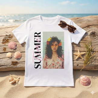 Anpassade SOMMAR Vibes Foto Collage Vertikal Text T Shirt