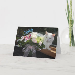 Anpassade Söt Cat/Flowers Birthday Kort