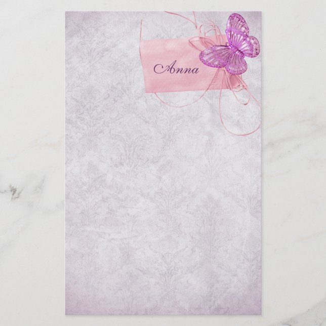 Anpassade Söt Rosa Butterfly Design Brevpapper (Framsida)