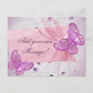 Anpassade Söt Rosa Butterfly Design Vykort