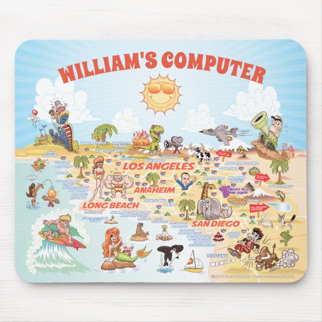 Anpassade Southern California Tecknad Mouse Pad Musmatta (Framsidan)