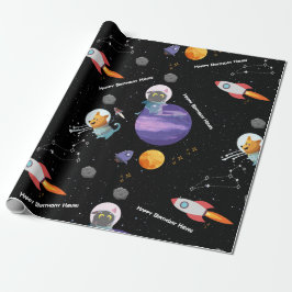 Anpassade Space Animals Birthday Wrapping Pape Presentpapper