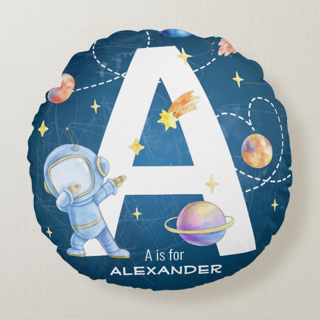 Anpassade Space Äventyr Brev 'A' Rund Kudde (Framsidan)