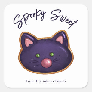 Anpassade Spooky Sweet Black Cat Sugar Cookie Fyrkantigt Klistermärke