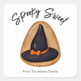 Anpassade Spooky Sweet Witch Hat Sugar Cookie Fyrkantigt Klistermärke