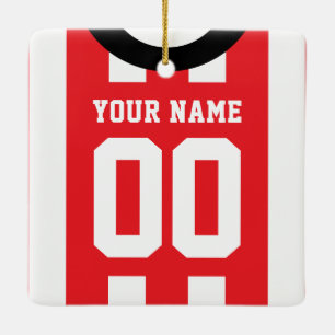 Anpassade Sports Jersey Red-mall Julgransprydnad Keramik