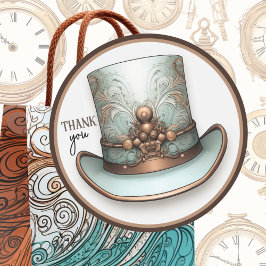 Anpassade Steampunk Aqua och Copper Top hat Runt Klistermärke