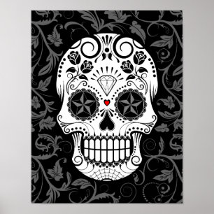 Anpassade Sugar Skull med Grått Vines och Ro Poster