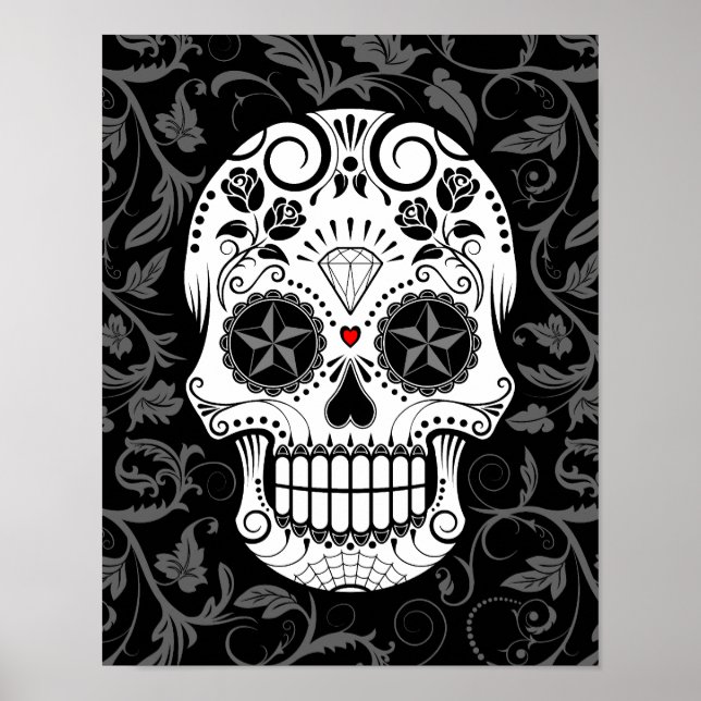Anpassade Sugar Skull med Grått Vines och Ro Poster (Framsidan)