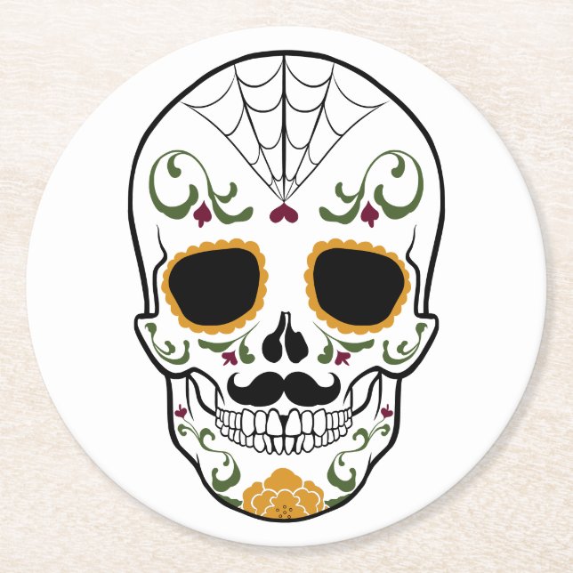 Anpassade Sugar Skull Underlägg Papper Rund (Framsidan)