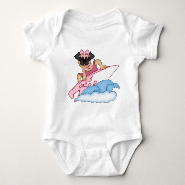 Anpassade Surfer Pug Girl - Rosa T-shirt (Framsida)