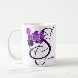 Anpassade Suzanne namn lila blommor monogram Kaffemugg