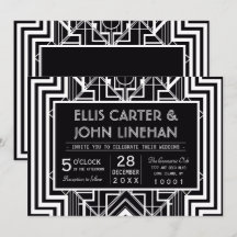 Anpassade svarta geometriska bröllopsinbjudningar