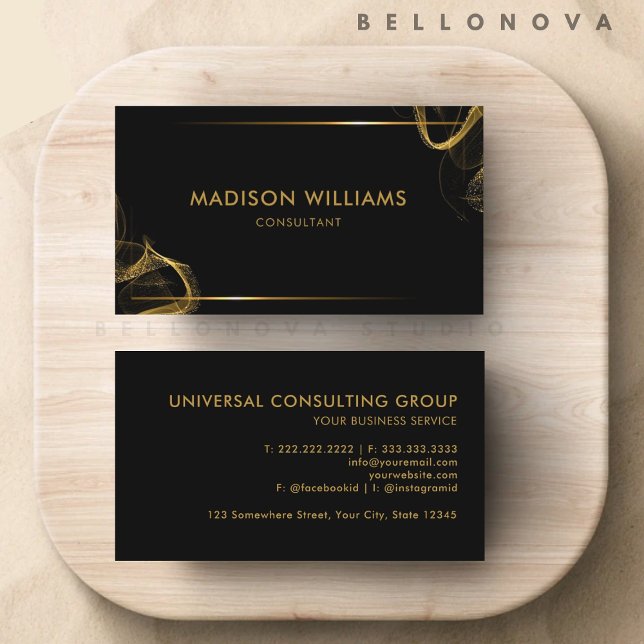 Anpassade Svarta havet och Guld Glitter Profession Visitkort (Customizable Black and Gold Glitter Professional Business Card)