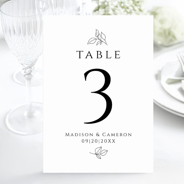 Anpassade svarta och vita blad Bröllop Elegant Bordsnummer (Custom Wedding Black White Leaves Foliage Elegant Table Number)