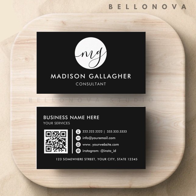 Anpassade Svartvit Professionell Monogram Visitkort (Customizable Black and White Professional Monogram Business Card)