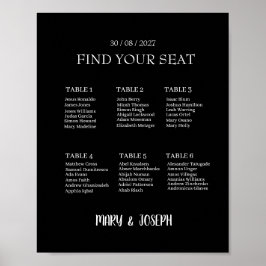 Anpassade svartvita, minimalistiska Bröllop-diagra Poster