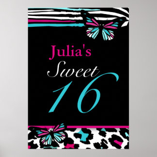 Anpassade Sweet 16 Animal Print Butterfly Poste Poster
