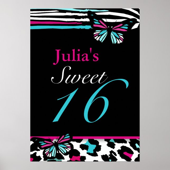 Anpassade Sweet 16 Animal Print Butterfly Poste Poster (Framsidan)