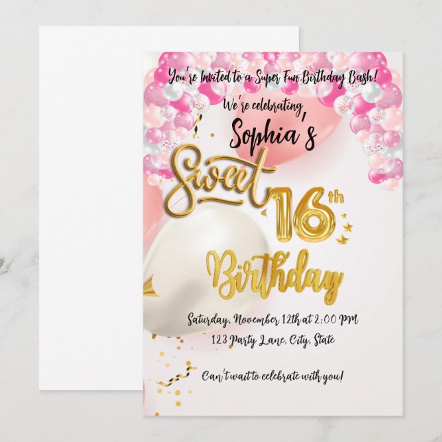 Anpassade Sweet 16 Birthday-inbjudan Inbjudningar (Fram/baksida)
