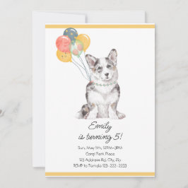 Anpassade Sweet Corgi Birthday Balloons Inbjudningar