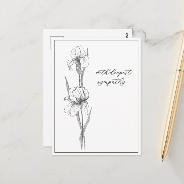 Anpassade Sympathy Card with Hand Drawn Iris Vykort (Fram/Back In Situ)