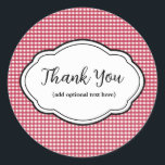 Anpassade Tack Sticker Red & White Gingham Runt Klistermärke<br><div class="desc">Se mer i vår butik!</div>