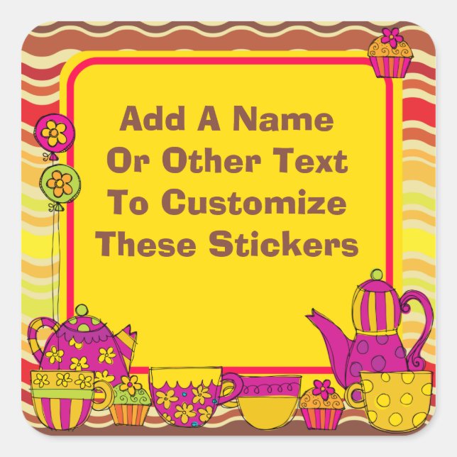 Anpassade tea Party-stickers Fyrkantigt Klistermärke (Framsida)